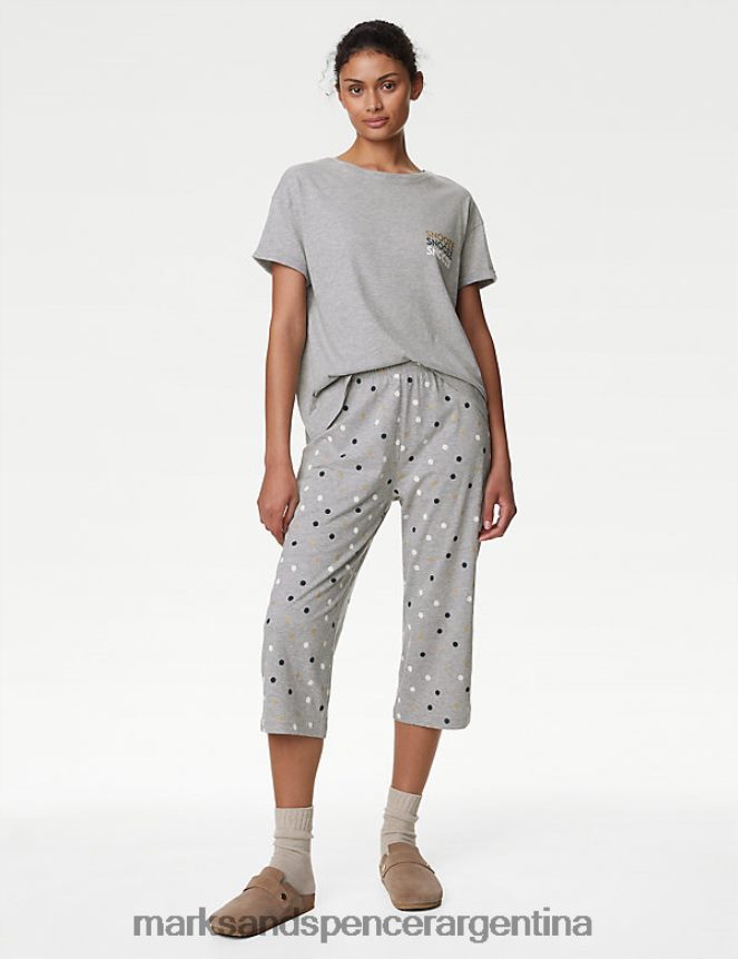 Marks & Spencer unisexo Conjunto de pijama corto de algodón con lunares lencería mezcla gris 46VL3502
