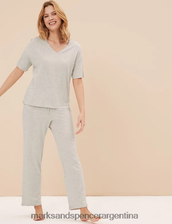 Marks & Spencer unisexo Conjunto de pijama de encaje de modal de algodón lencería gris claro 46VL3378