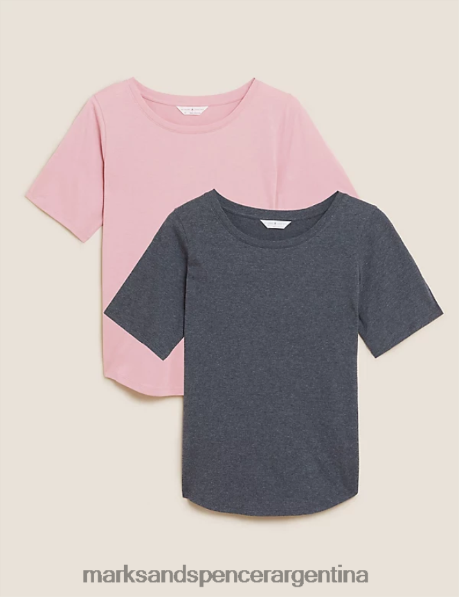 Marks & Spencer unisexo Pack de 2 tops de pijama de modal de algodón lencería mezcla rosa 46VL3524