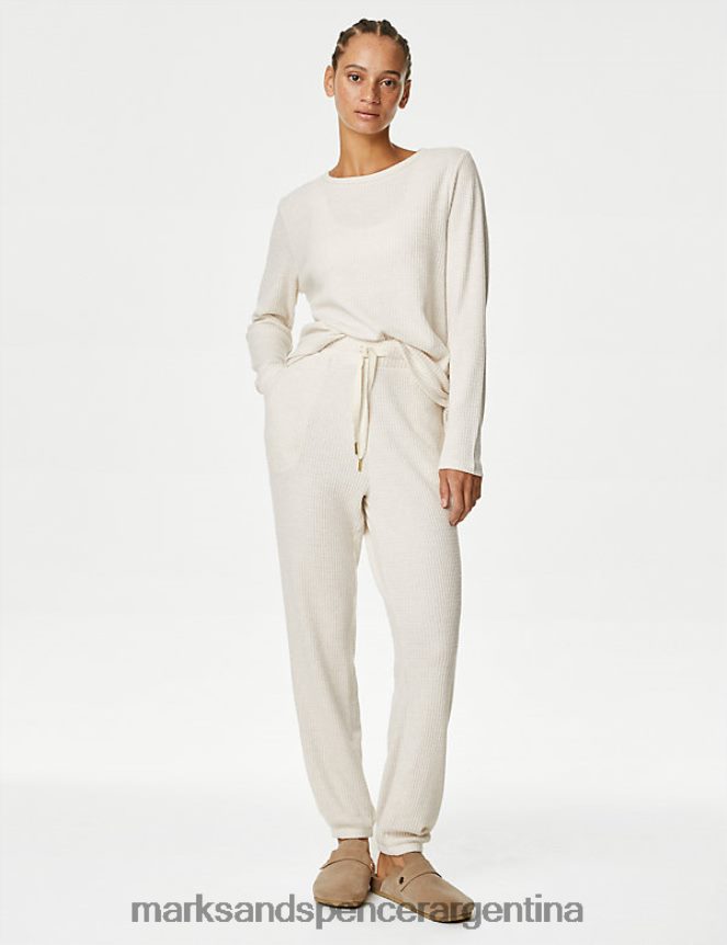 Marks & Spencer unisexo acogedores joggers lounge tipo gofre lencería avena 46VL3532