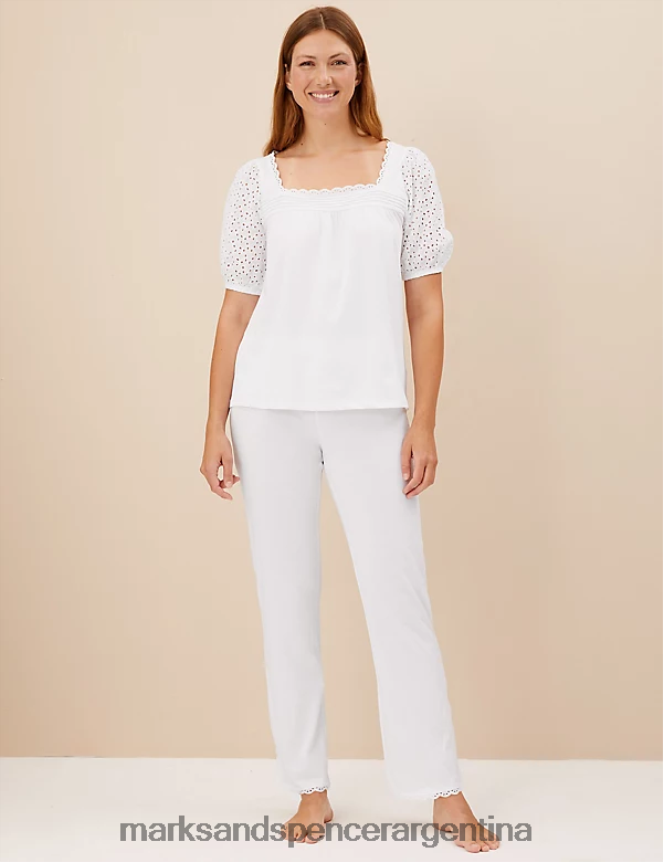 Marks & Spencer unisexo conjunto de pijama con bordado de puro algodón lencería blanco 46VL3546