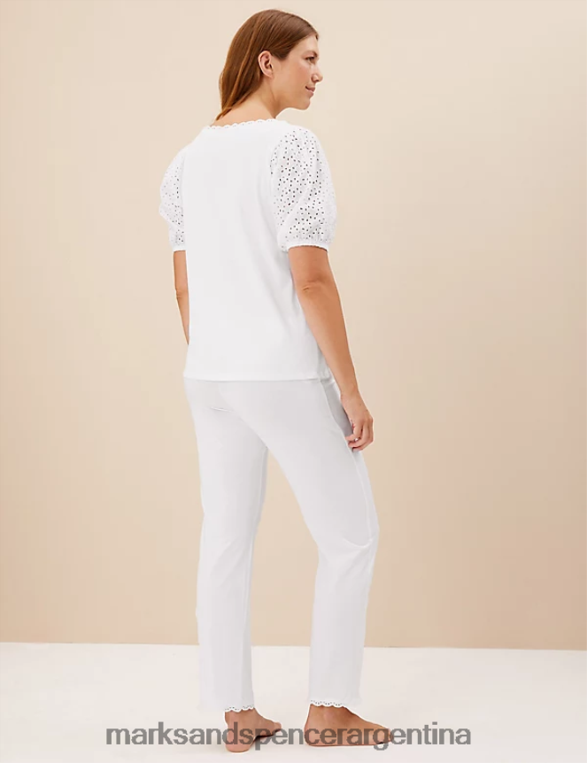 Marks & Spencer unisexo conjunto de pijama con bordado de puro algodón lencería blanco 46VL3546