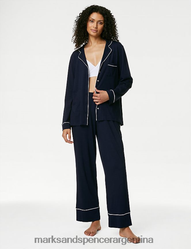 Marks & Spencer unisexo conjunto de pijama de modal de algodón lencería mezcla azul marino 46VL3530