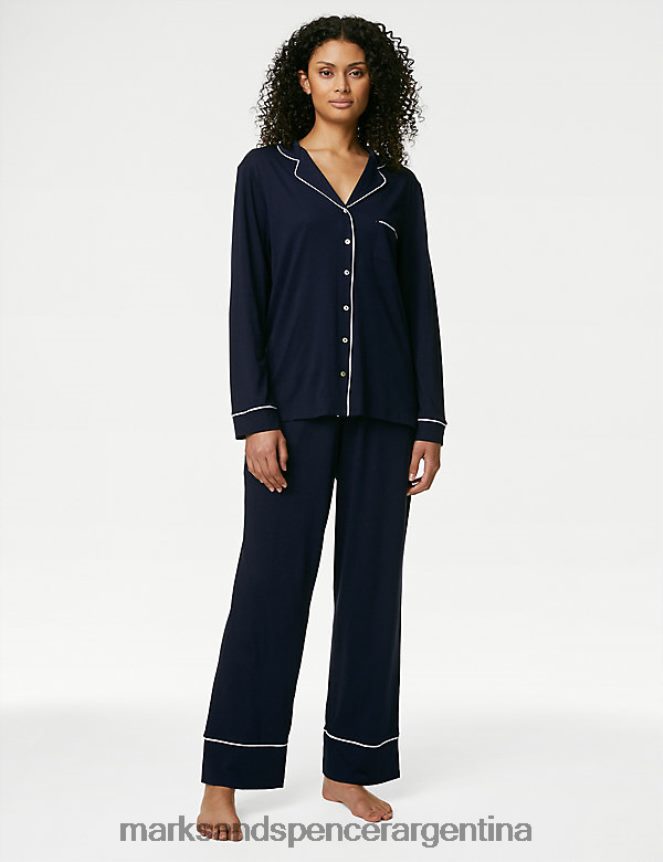Marks & Spencer unisexo conjunto de pijama de modal de algodón lencería mezcla azul marino 46VL3530