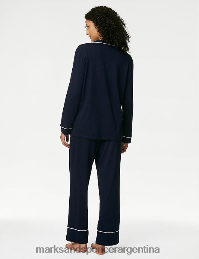 Marks & Spencer unisexo conjunto de pijama de modal de algodón lencería mezcla azul marino 46VL3530