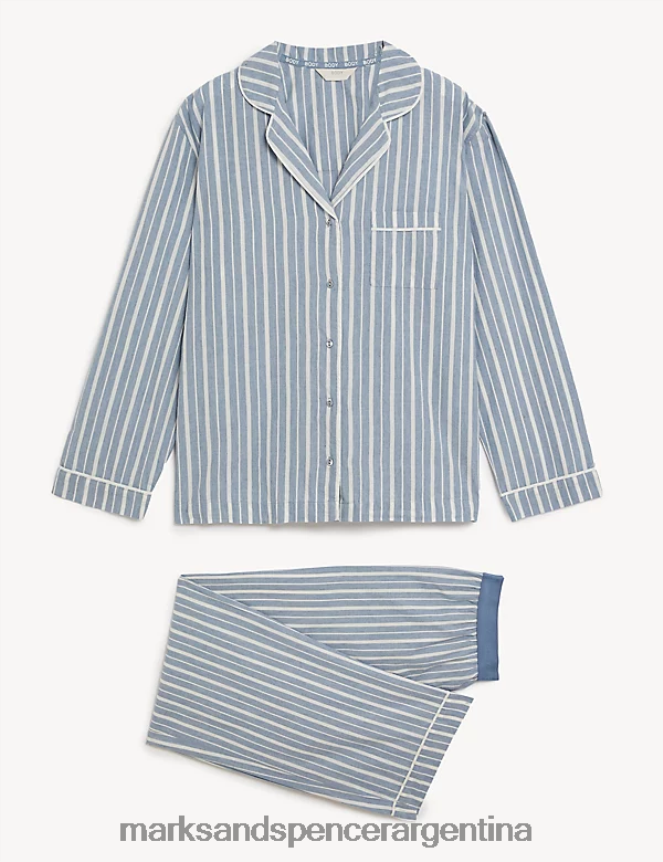 Marks & Spencer unisexo conjunto de pijama de puro algodón lencería mezcla azul 46VL3578