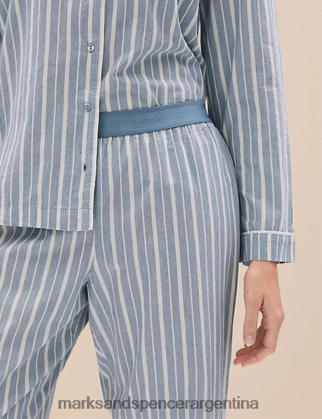 Marks & Spencer unisexo conjunto de pijama de puro algodón lencería mezcla azul 46VL3578