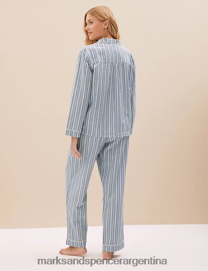 Marks & Spencer unisexo conjunto de pijama de puro algodón lencería mezcla azul 46VL3578