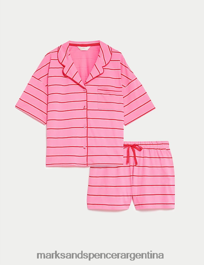 Marks & Spencer unisexo conjunto de shorty a rayas lencería mezcla rosa 46VL3332