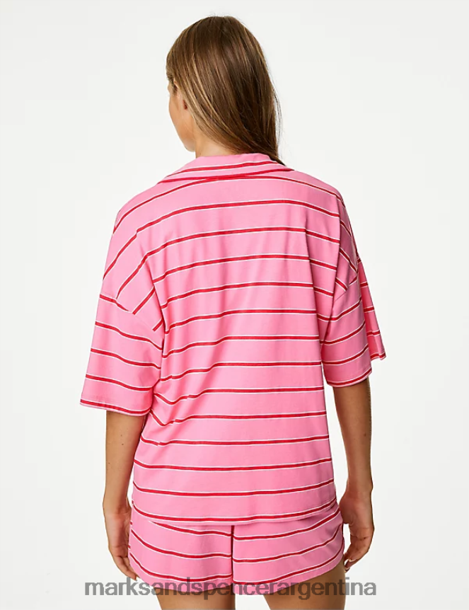 Marks & Spencer unisexo conjunto de shorty a rayas lencería mezcla rosa 46VL3332