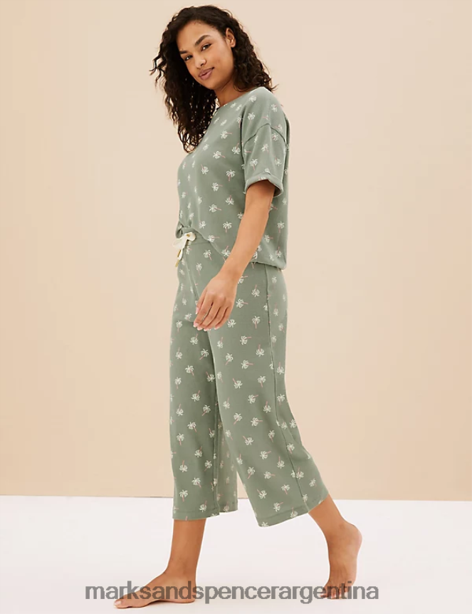 Marks & Spencer unisexo pantalones de pijama tipo waffle en mezcla de algodón lencería verde polvoriento 46VL3580