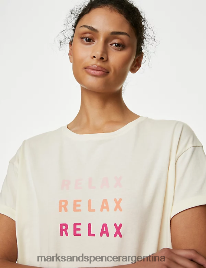 Marks & Spencer unisexo pijama con eslogan relax en algodón lencería mezcla de marfil 46VL3334