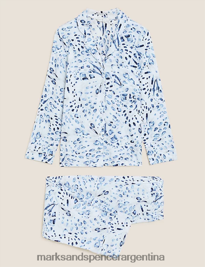 Marks & Spencer unisexo pijama con solapas de modal de algodón lencería mezcla azul 46VL3500