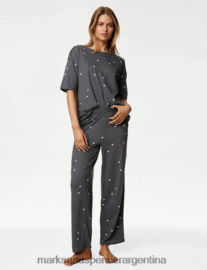 Marks & Spencer unisexo pijama de algodón modal con estampado de estrellas lencería carbón 46VL3338