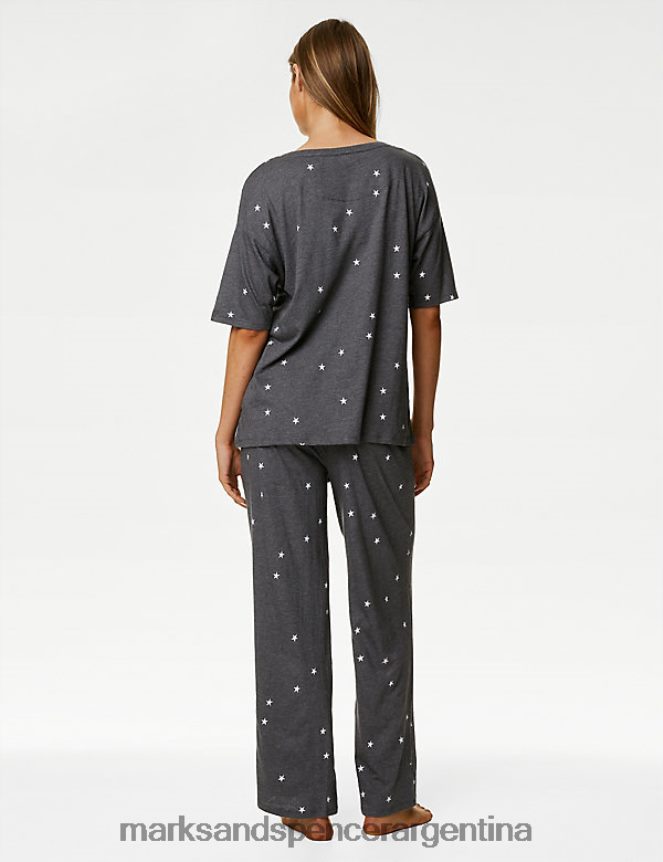 Marks & Spencer unisexo pijama de algodón modal con estampado de estrellas lencería carbón 46VL3338