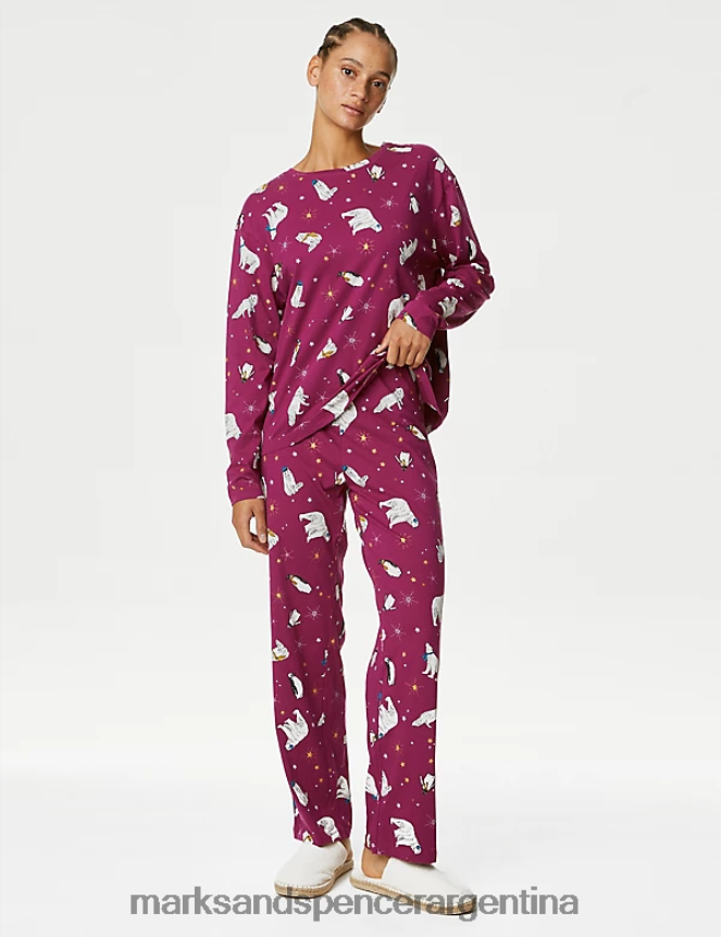 Marks & Spencer unisexo pijama de invierno de puro algodón con animales lencería mezcla morada 46VL3352