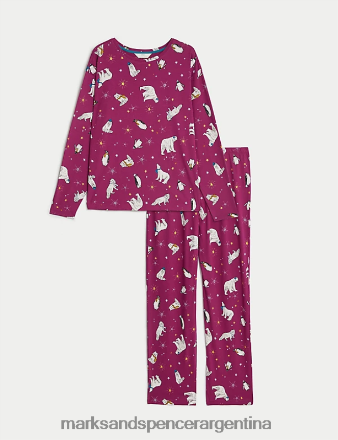 Marks & Spencer unisexo pijama de invierno de puro algodón con animales lencería mezcla morada 46VL3352