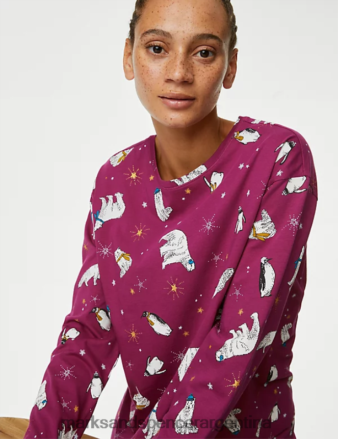 Marks & Spencer unisexo pijama de invierno de puro algodón con animales lencería mezcla morada 46VL3352