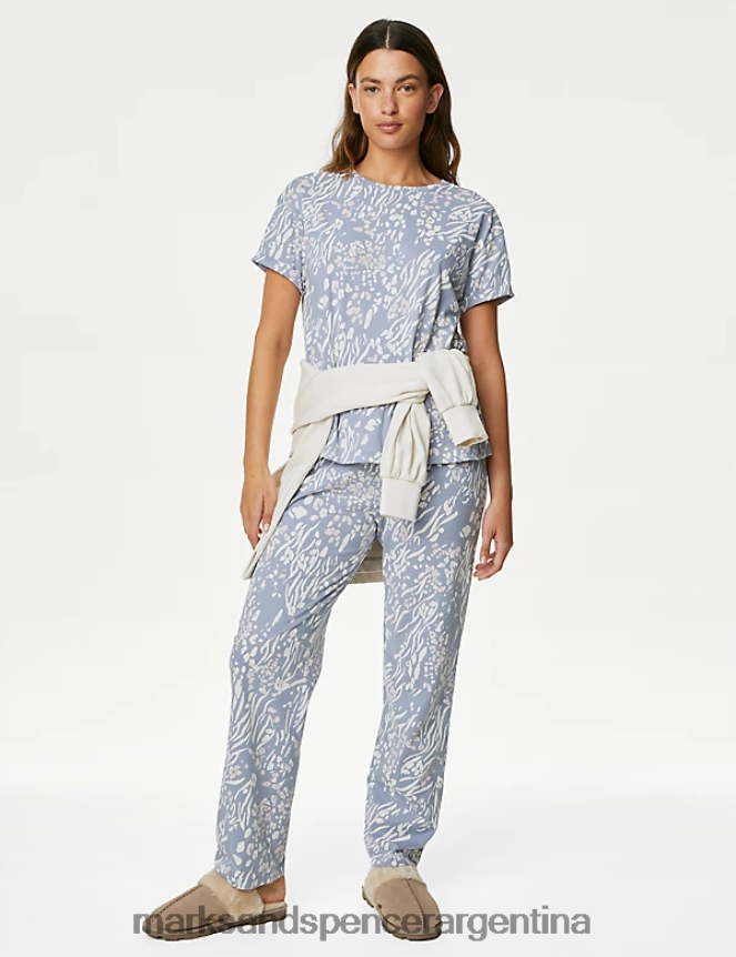 Marks & Spencer unisexo pijama de puro algodón con estampado animal lencería mezcla azul claro 46VL3360