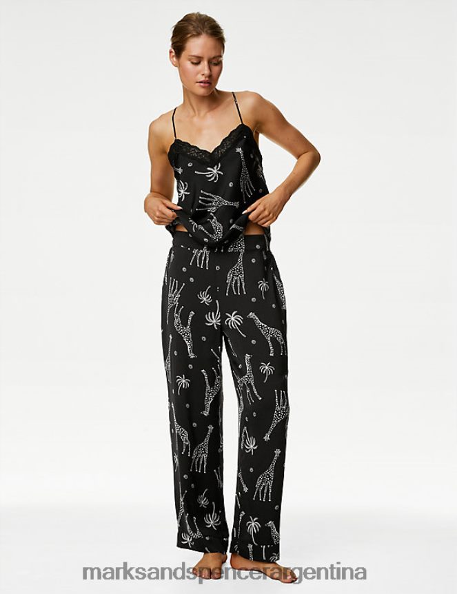 Marks & Spencer unisexo pijama de satén con estampado de jirafa lencería mezcla negra 46VL3462