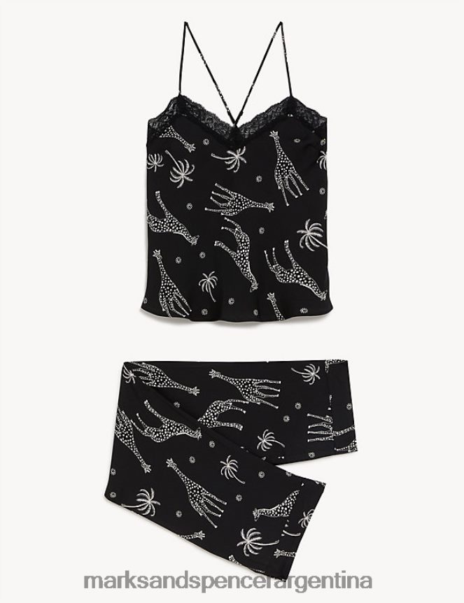 Marks & Spencer unisexo pijama de satén con estampado de jirafa lencería mezcla negra 46VL3462