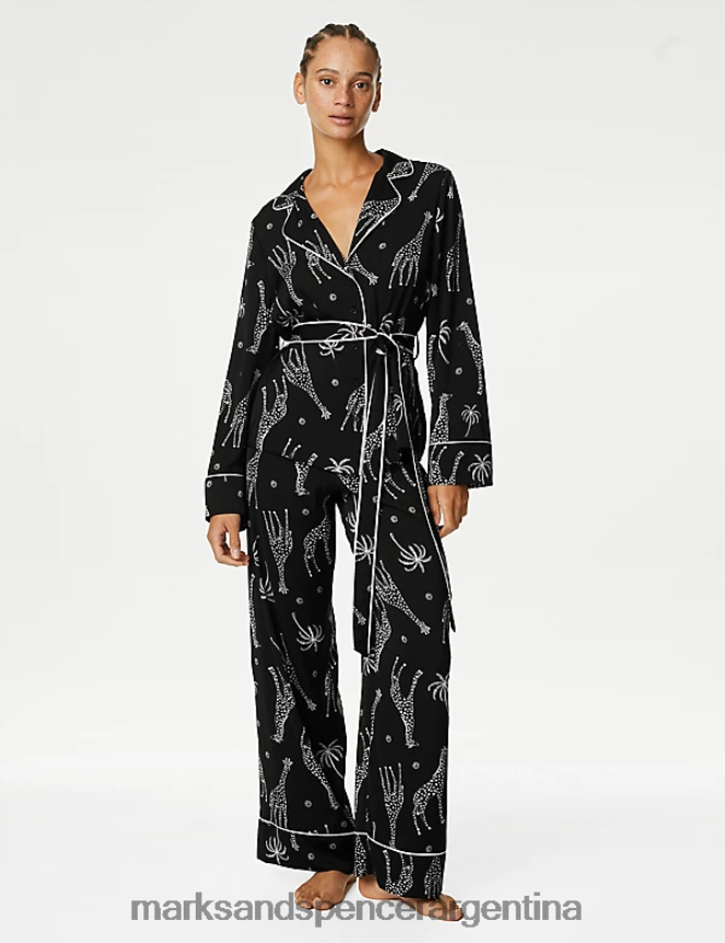 Marks & Spencer unisexo pijama de satén con estampado de jirafas Dream lencería mezcla negra 46VL3406