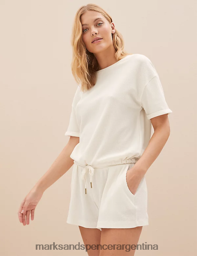 Marks & Spencer unisexo top de pijama con diseño tipo gofre en mezcla de algodón lencería Marfil 46VL3442
