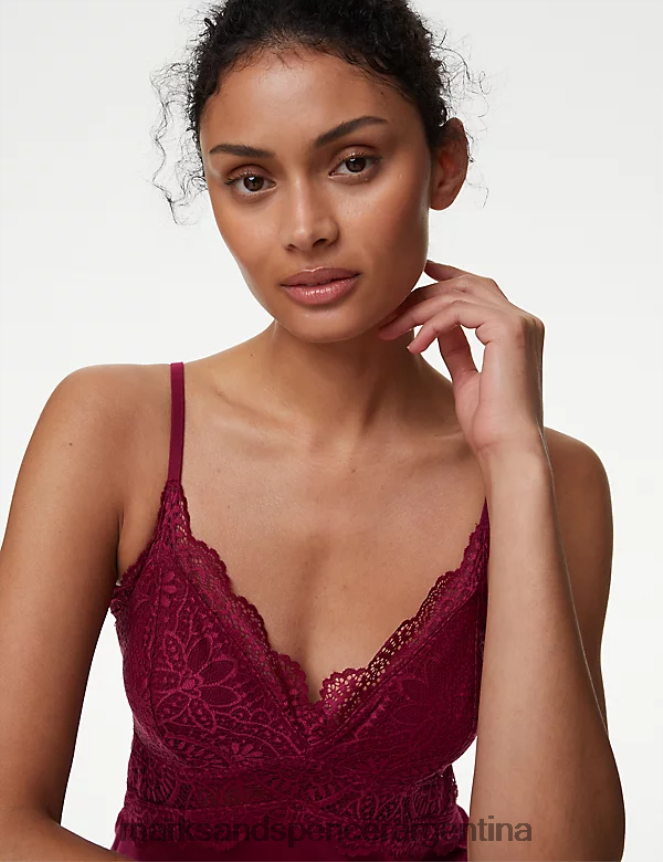 Marks & Spencer unisexo top tipo camisola con detalle de encaje suave lencería frambuesa oscura 46VL3518