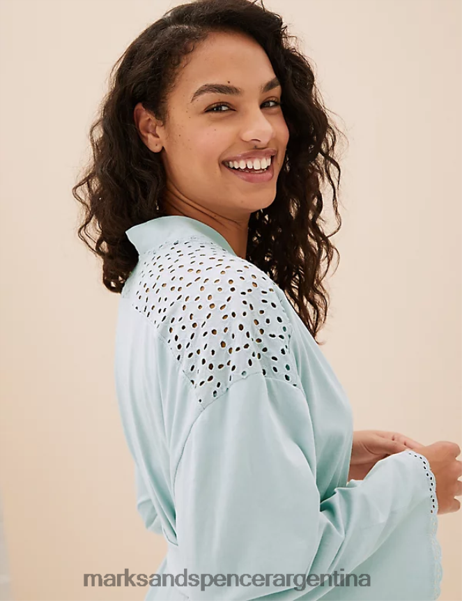 Marks & Spencer unisexo bata de algodón puro con lazos lencería azul claro 46VL3544