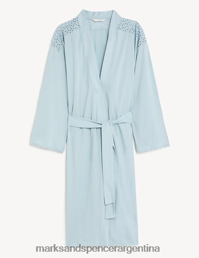 Marks & Spencer unisexo bata de algodón puro con lazos lencería azul claro 46VL3544