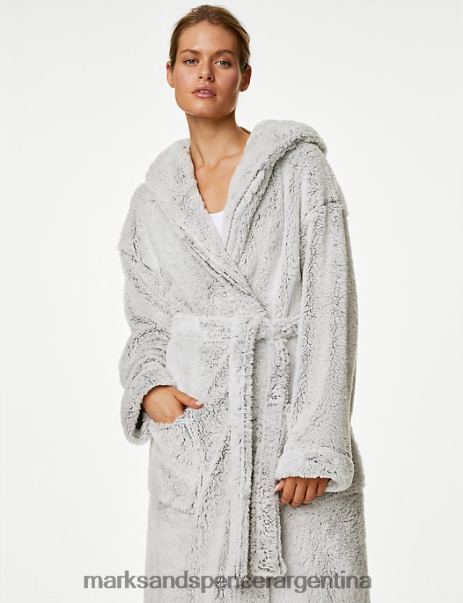 Marks & Spencer unisexo bata de lana con capucha lencería gris 46VL3584