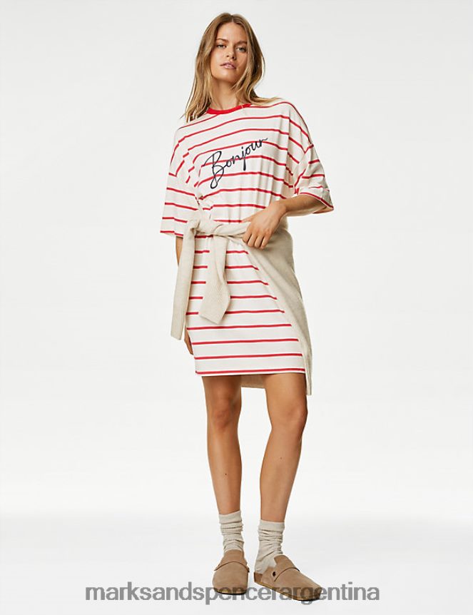 Marks & Spencer unisexo camisón a rayas con eslogan lencería mezcla roja 46VL3346