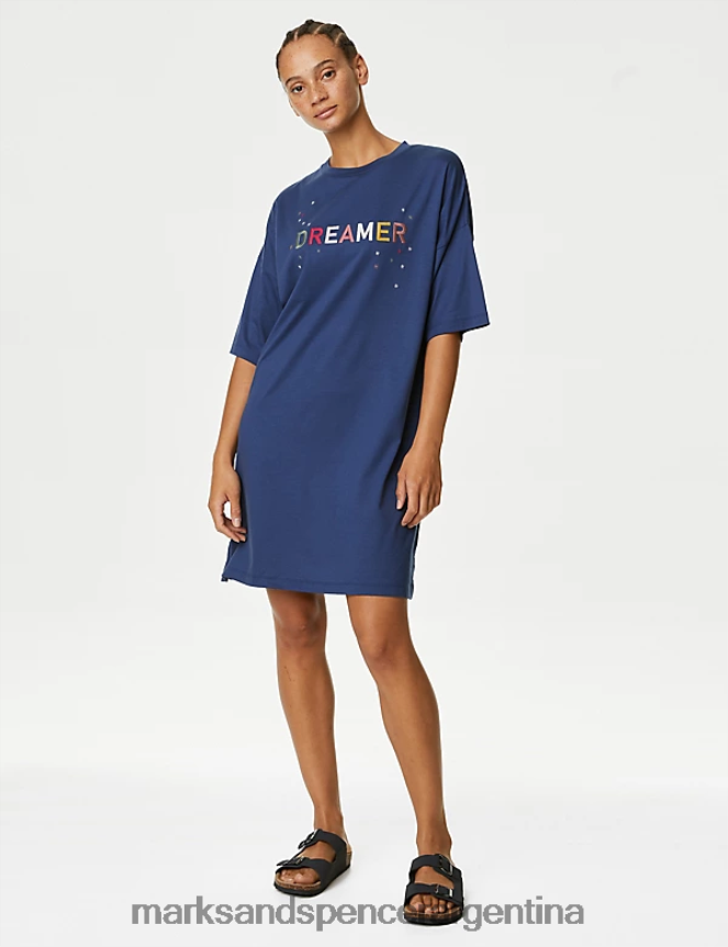 Marks & Spencer unisexo camisón con eslogan dreamer lencería mezcla de índigo 46VL3458