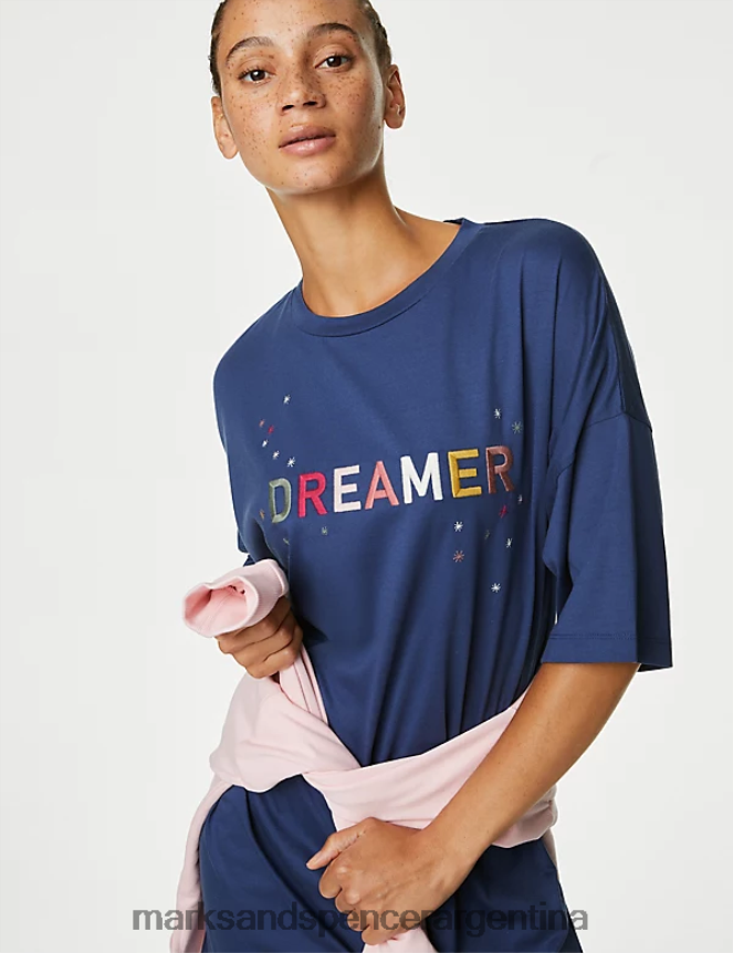Marks & Spencer unisexo camisón con eslogan dreamer lencería mezcla de índigo 46VL3458