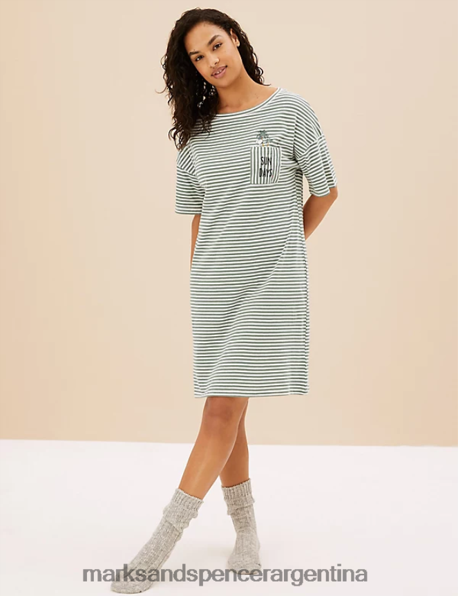 Marks & Spencer unisexo camisón corto snoopy de puro algodón lencería mezcla verde 46VL3486