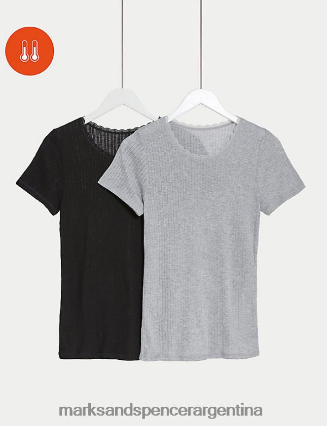 Marks & Spencer unisexo Pack de 2 camisetas térmicas de manga corta. lencería mezcla negra 46VL4558