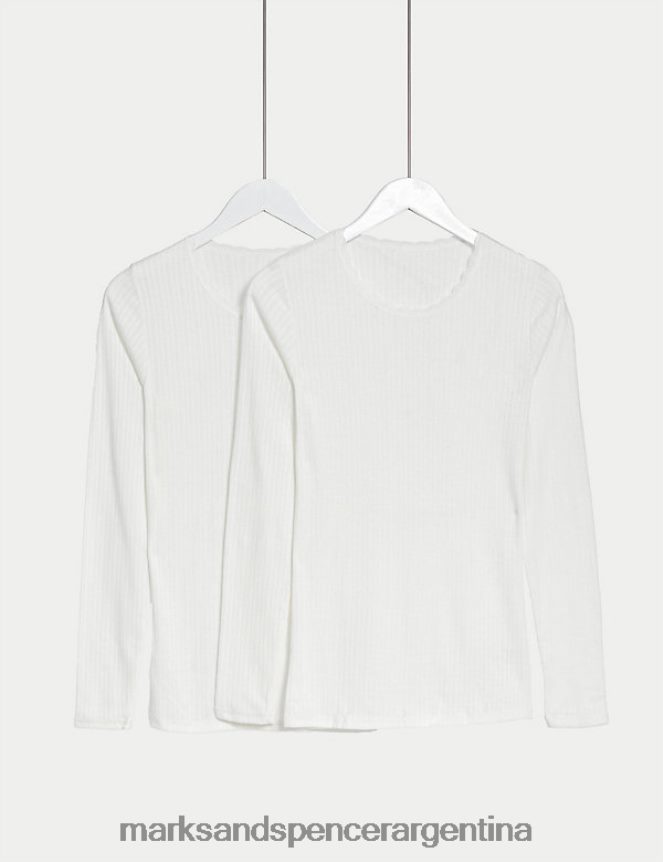 Marks & Spencer unisexo Pack de 2 camisetas térmicas de manga larga pointelle lencería blanco 46VL4724