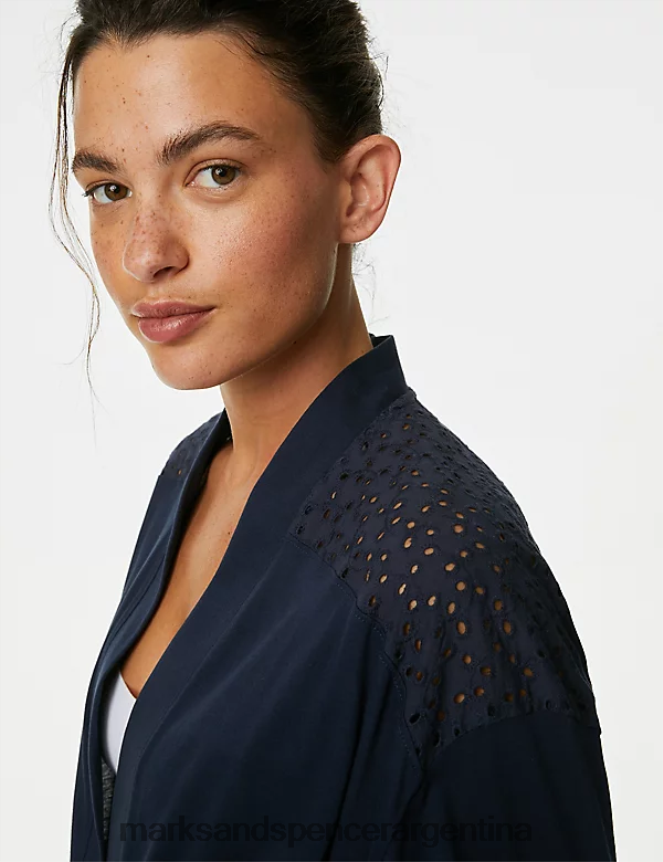 Marks & Spencer unisexo Bata larga con bordado de puro algodón lencería Armada 46VL3482