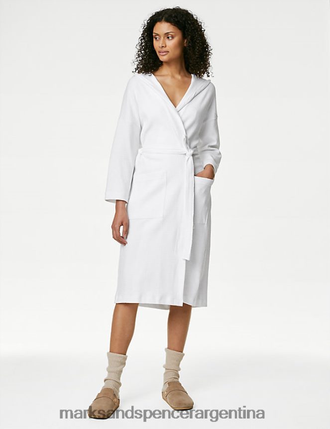 Marks & Spencer unisexo Bata tipo gofre de punto de puro algodón lencería blanco 46VL3512