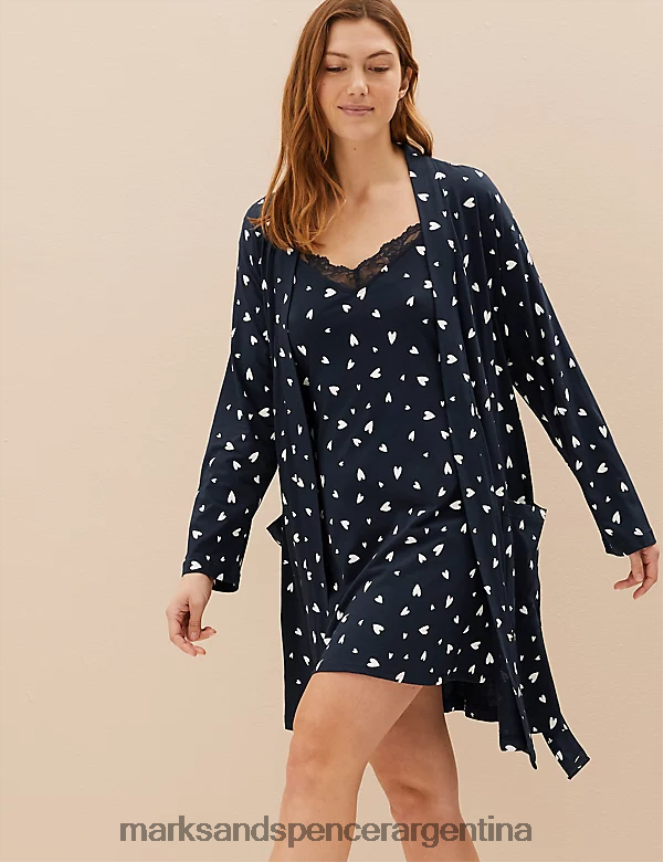 Marks & Spencer unisexo bata de modal de algodón lencería mezcla azul marino 46VL3592