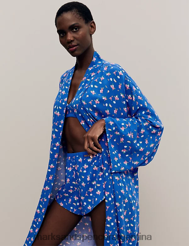 Marks & Spencer unisexo bata estilo kimono larga con estampado floral lencería mezcla azul 46VL3496