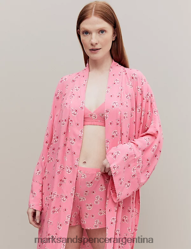 Marks & Spencer unisexo bata estilo kimono larga con estampado floral lencería mezcla rosa 46VL3562