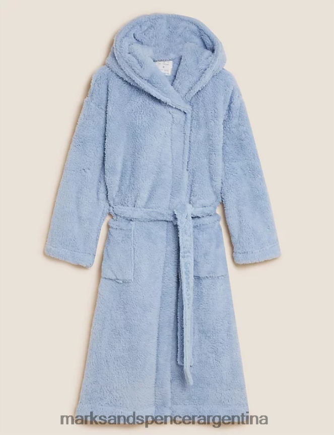 Marks & Spencer unisexo bata larga con capucha de lana lencería azul claro 46VL3610