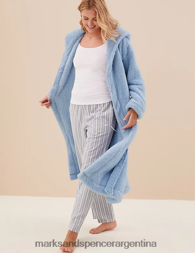 Marks & Spencer unisexo bata larga con capucha de lana lencería azul claro 46VL3610