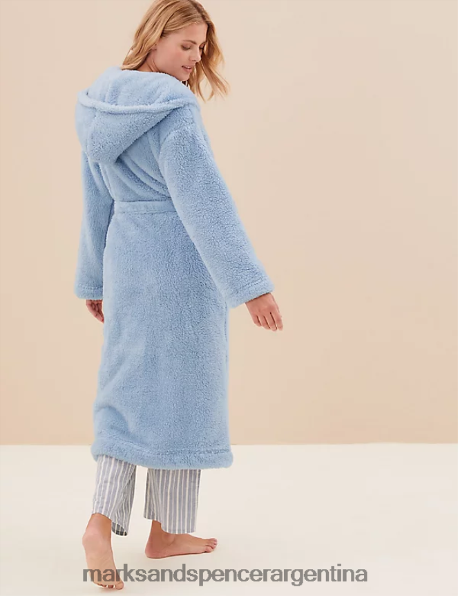Marks & Spencer unisexo bata larga con capucha de lana lencería azul claro 46VL3610