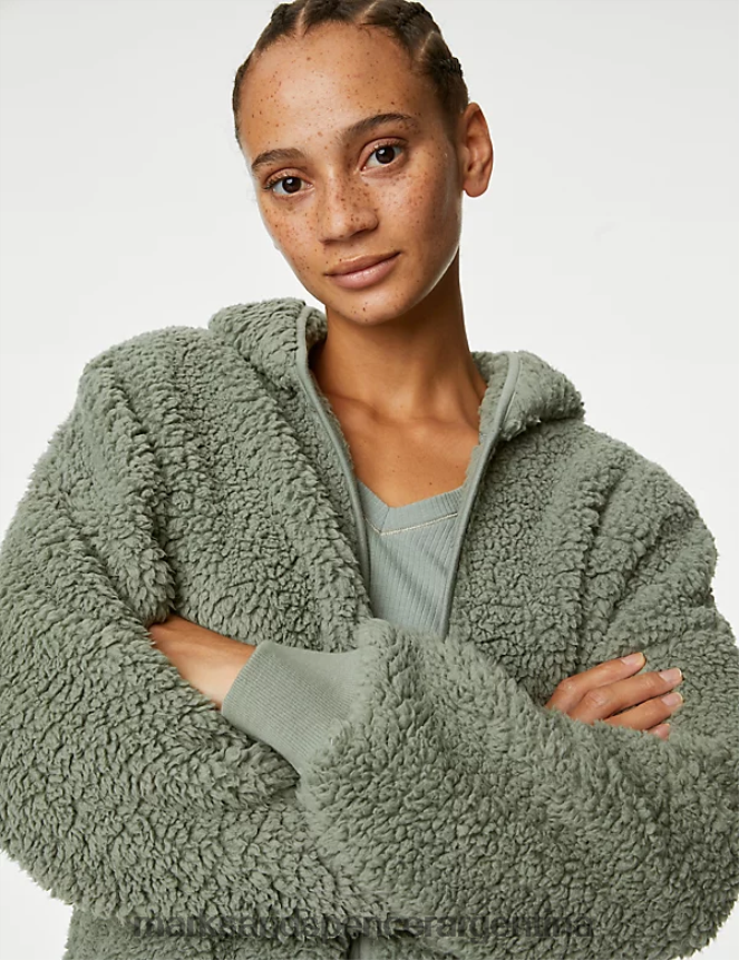 Marks & Spencer unisexo cárdigan con capucha y borreguillo teddy lencería verde polvoriento 46VL3864