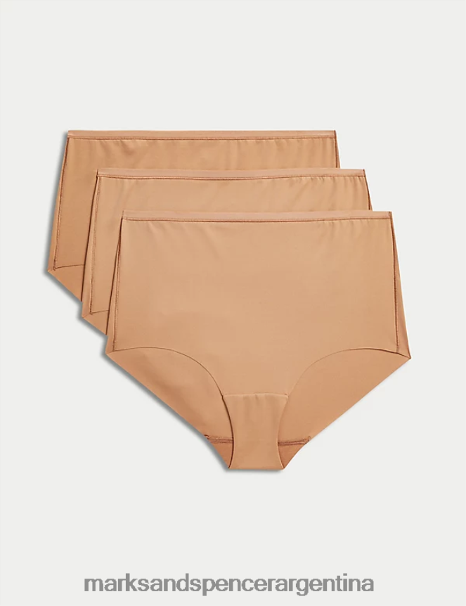 Marks & Spencer unisexo Pack de 3 pantalones cortos Flexifit sin VPL de talle alto ropa ámbar rico 46VL3926