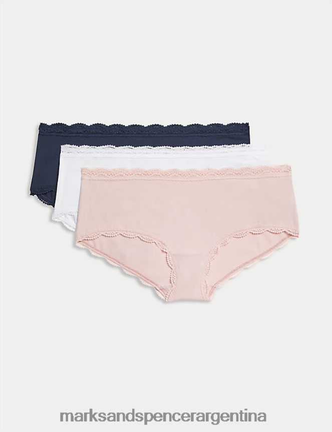Marks & Spencer unisexo Pack de 3 shorts con encaje rico en algodón ropa Rosa suave 46VL4442