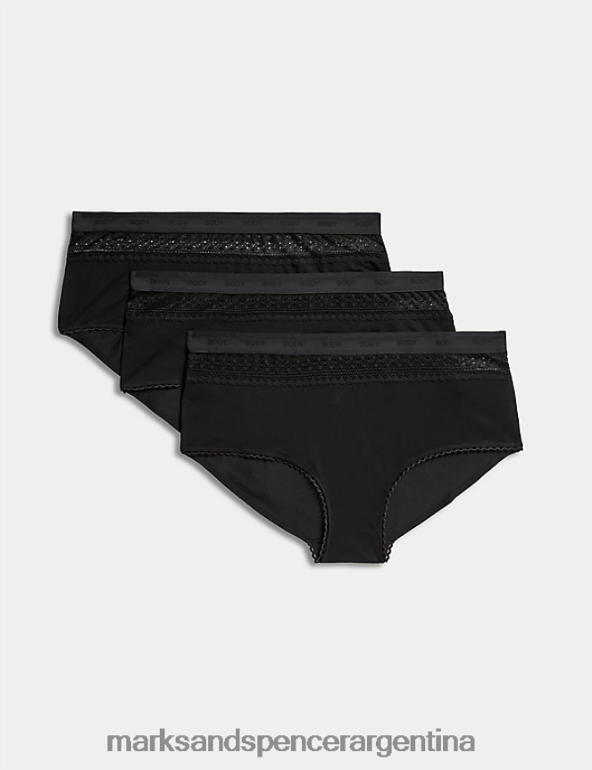 Marks & Spencer unisexo Pack de 3 shorts de talle alto con rico algodón ropa negro 46VL4534