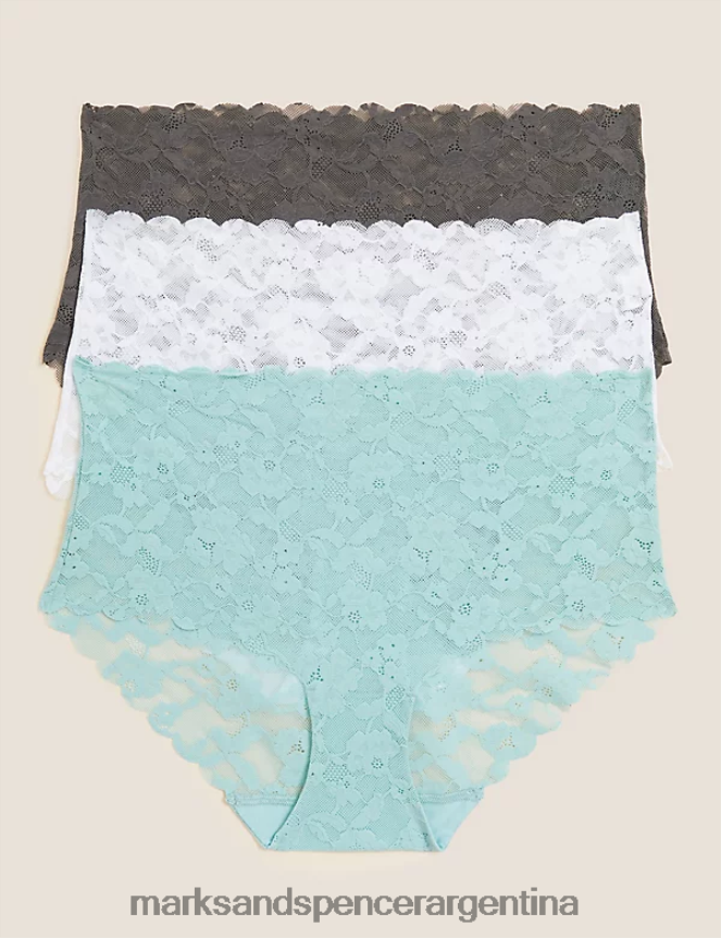 Marks & Spencer unisexo Pack de 3 shorts estilo braguita de encaje de talle alto ropa Mar verde 46VL4008